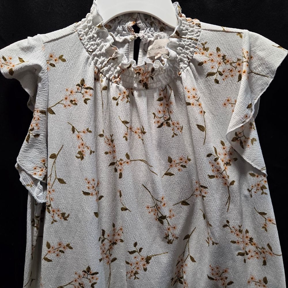 Melloday Cottagecore Ruffle Fairycore Blouse Floral Print Mock Neck SZ L